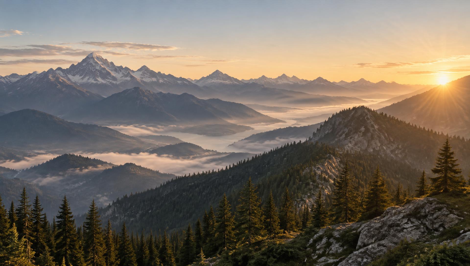 Sunrise breaking over a mountain ridge